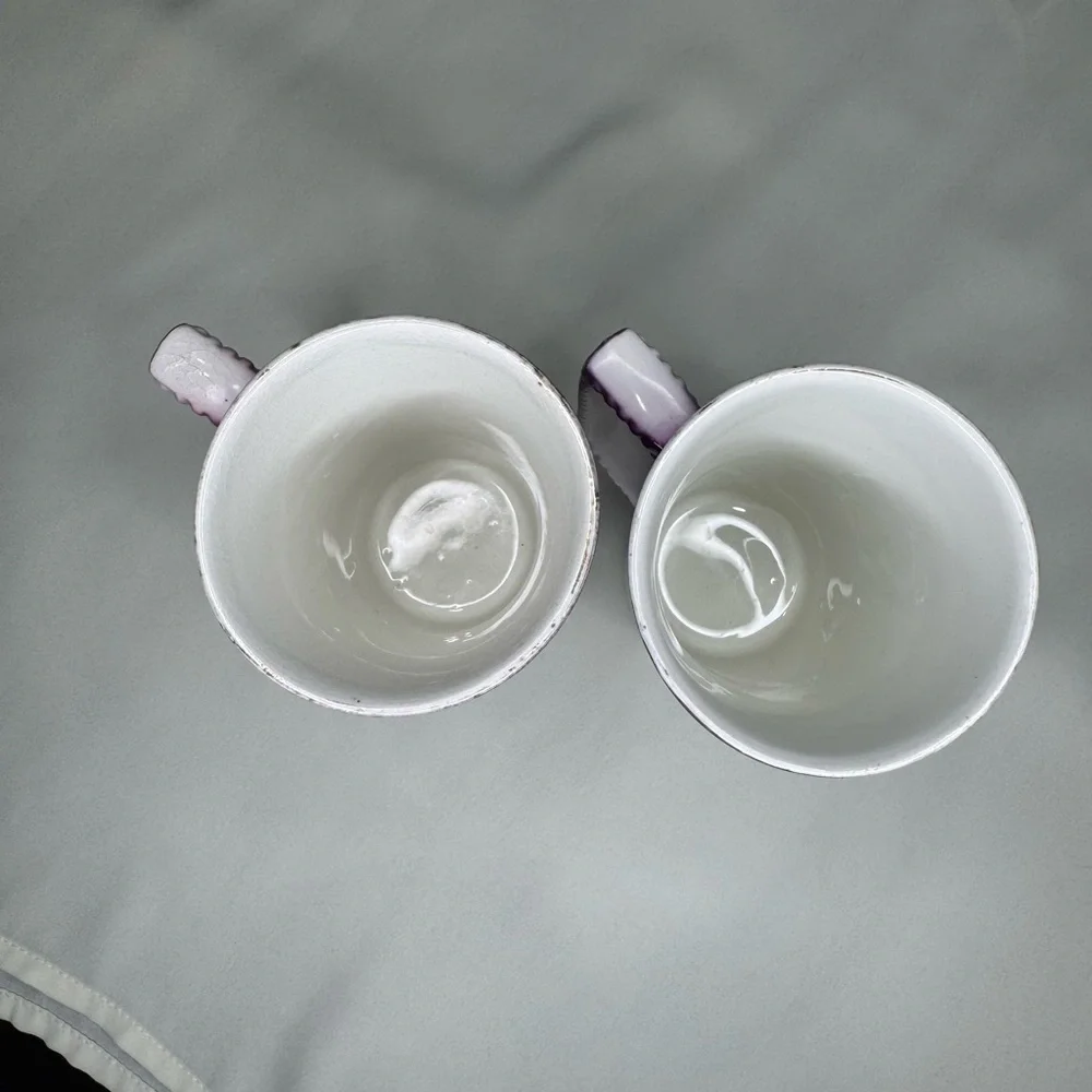 Elegant Vintage porcelain mugs hand painted Purple Grape Design.